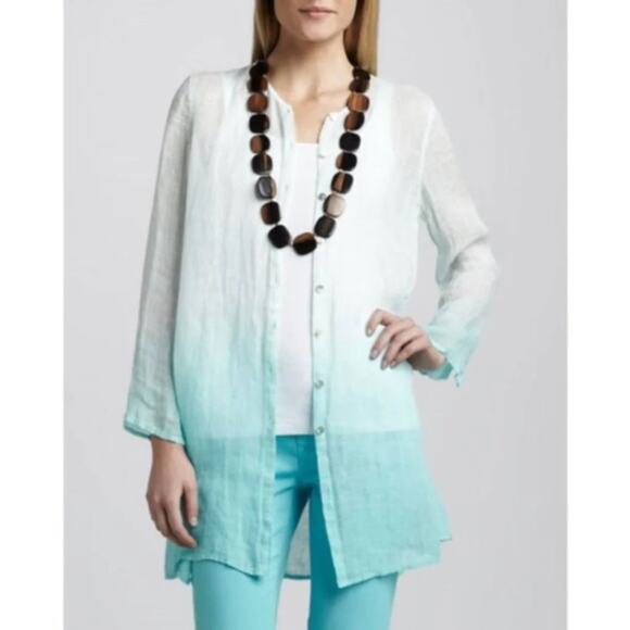 Eileen Fisher 100% Linen Button Down Ombre Dip Dye Tunic Size Small Petite - Picture 8 of 8